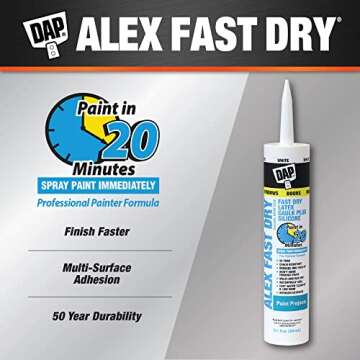 DAP Alex Fast Dry Acrylic Latex Caulk Plus Silicone for Quick, Paintable Projects, White, 10.1 Oz (7...