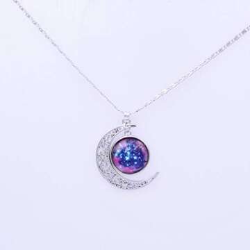 FANSING Galaxy Pendant Necklaces for Women Crescent Moon Nebula Necklace Universe Space Jewelry