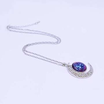 FANSING Galaxy Pendant Necklaces for Women Crescent Moon Nebula Necklace Universe Space Jewelry