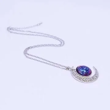 FANSING Galaxy Pendant Necklaces for Women Crescent Moon Nebula Necklace Universe Space Jewelry