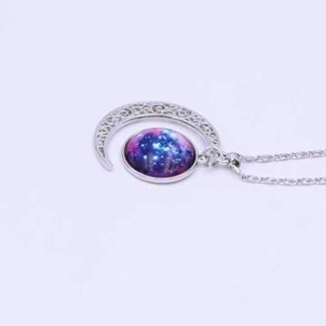 FANSING Galaxy Pendant Necklaces for Women Crescent Moon Nebula Necklace Universe Space Jewelry