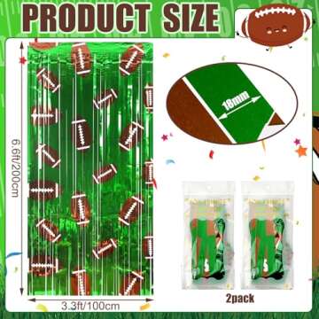 Knitgrip 2 Pack Football Party Decorations Photo Props 3.3x6.6 ft Football Foil Fringe Curtain Backd...