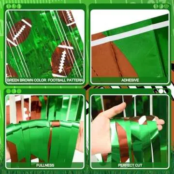 Knitgrip 2 Pack Football Party Decorations Photo Props 3.3x6.6 ft Football Foil Fringe Curtain Backdrop Birthday Party Decorations Sports Background