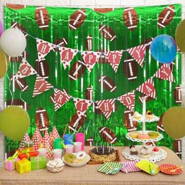 Knitgrip 2 Pack Football Party Decorations Photo Props 3.3x6.6 ft Football Foil Fringe Curtain Backdrop Birthday Party Decorations Sports Background