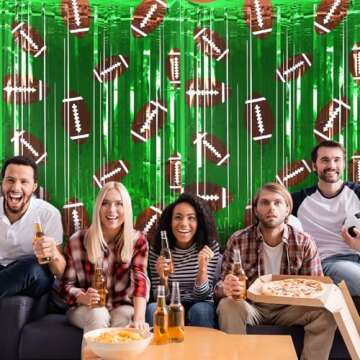 Knitgrip 2 Pack Football Party Decorations Photo Props 3.3x6.6 ft Football Foil Fringe Curtain Backdrop Birthday Party Decorations Sports Background