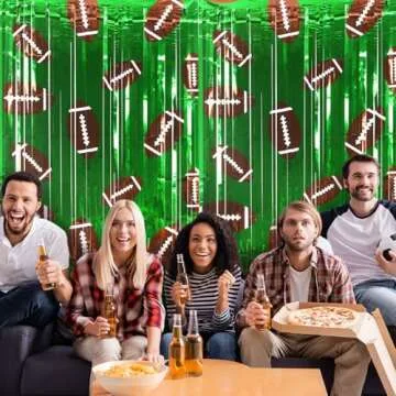 Knitgrip 2 Pack Football Party Decorations Photo Props 3.3x6.6 ft Football Foil Fringe Curtain Backdrop Birthday Party Decorations Sports Background