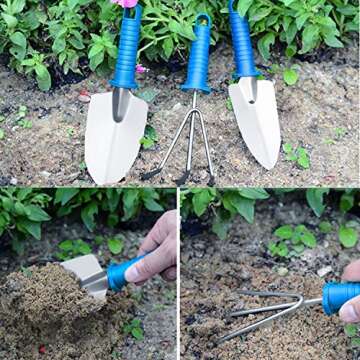 BNCHI Gardening Tools Set,10 Pieces Stainless Steel Garden Tool kit, Gardening Gifts for Women,Men,Gardener