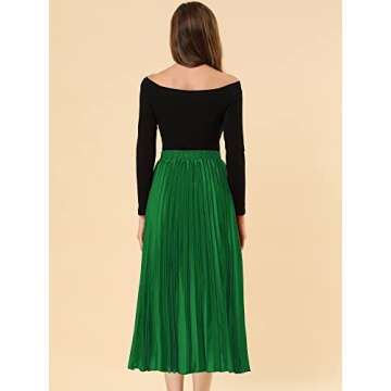 Allegra K Women's Party Elastic Waist Metallic Shiny Accordion Pleated Midi Skirt Small Green