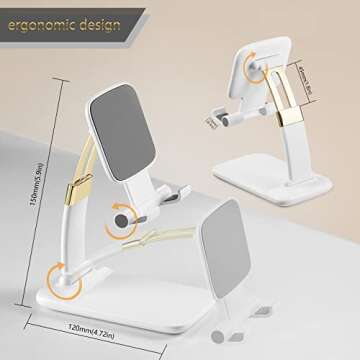KOTUDAY Cell Phone Stand for Desk, Adjustable Phone Holder for Desk Compatible with Most of The Cell Phones, Such as iPhone 14 Pro Max,Samsung, LG,Sony,One Plus-White