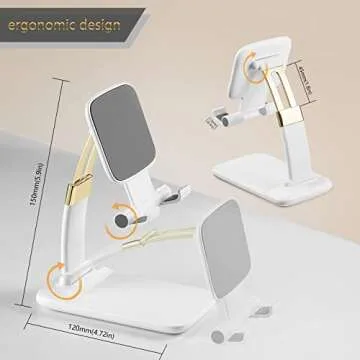 KOTUDAY Cell Phone Stand for Desk, Adjustable Phone Holder for Desk Compatible with Most of The Cell Phones, Such as iPhone 14 Pro Max,Samsung, LG,Sony,One Plus-White