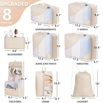 8 Packing Cubes Set with Toiletry Bag for Travel