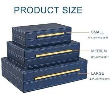 XIGEXIGE Navy Blue Shagreen Decor Storage Boxes Faux Leather Set of 3 Decorative Boxes, Large Modern men’s Jewelry Organizer Boxes with Lids For Home