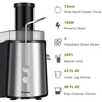 COSTWAY Juice Extractor, 75MM Wide Mouth Stainless Steel Juicer Machines, 2-Speed Setting High Speed...