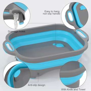 Camping Cutting Board, HI NINGER Collapsible Cutting Board with Knife and Towel Foldable Camping Dishes Sink Space Saving 3 in 1 Multifunction Storage Basket for BBQ Prep/Picnic/Camping Sink