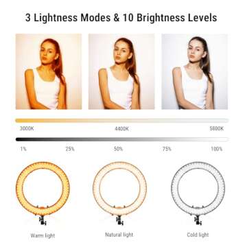Ring Light,19inch LED Ring Light with Stand &LCD Display Adjustable Color Temperature 3000K-5800K, Makeup Light for YouTube Video Shooting, Portrait, Vlog, Selfie 【Upgraded Version】