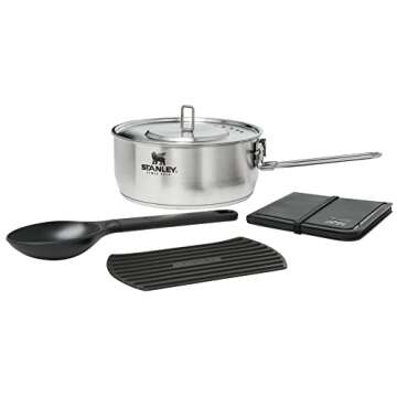 STANLEY Even Heat Essential Pot Set, 4-Piece Camping Cookware Set with Stainless Steel Pots and Pans...