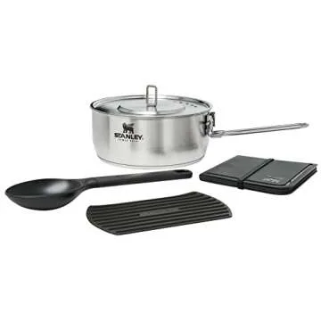STANLEY Even Heat Essential Pot Set, 4-Piece Camping Cookware Set with Stainless Steel Pots and Pans...