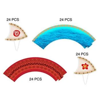 Moana Cupcake Toppers Wrappers Party Supplies - Luau Hawaiian Tropical Birthday Cake Decorations
