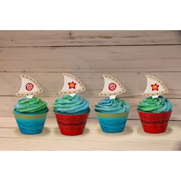Moana Cupcake Toppers Wrappers Party Supplies - Luau Hawaiian Tropical Birthday Cake Decorations