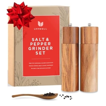 UppWell Wooden Salt and Pepper Grinder Set – Premium Acacia Wood Shakers with Adjustable Coarsenes...