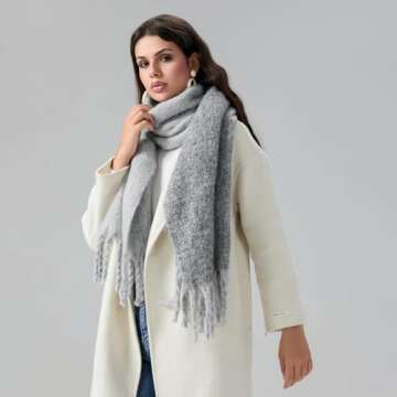Yoawdats Women Winter Warm Scarf Elegant Contrast Color Tasseled Shawl Wrap Long Stoles Oversized So...