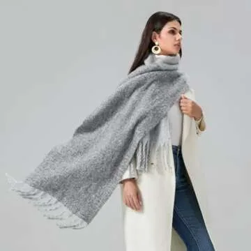 Yoawdats Women Winter Warm Scarf Elegant Contrast Color Tasseled Shawl Wrap Long Stoles Oversized Soft Scarves Fall Gifts