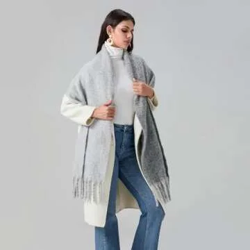 Yoawdats Women Winter Warm Scarf Elegant Contrast Color Tasseled Shawl Wrap Long Stoles Oversized Soft Scarves Fall Gifts