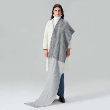 Yoawdats Women Winter Warm Scarf Elegant Contrast Color Tasseled Shawl Wrap Long Stoles Oversized Soft Scarves Fall Gifts