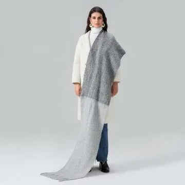 Yoawdats Women Winter Warm Scarf Elegant Contrast Color Tasseled Shawl Wrap Long Stoles Oversized Soft Scarves Fall Gifts