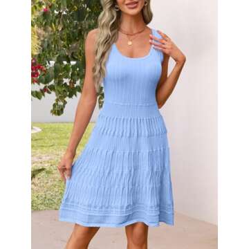 MEROKEETY Women's Casual Crewneck Crochet A Line Flowy Sundress for Summer
