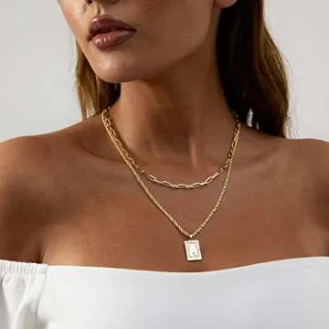 14K Gold Layered Initial Pendant Necklace for Women