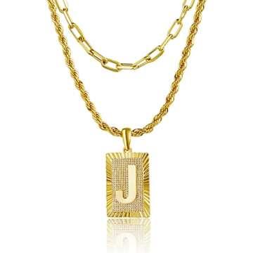 14K Gold Layered Initial Pendant Necklace for Women