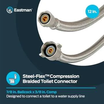 Eastman 12 Inch Flexible Toilet Connector, 7/8 Inch Ballcock x 3/8 Inch Compression, Stainless Steel...