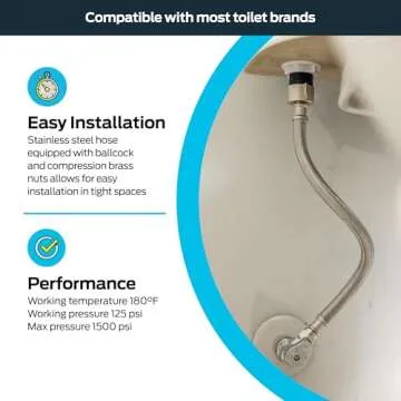 Eastman 12 Inch Flexible Toilet Connector, 7/8 Inch Ballcock x 3/8 Inch Compression, Stainless Steel Braided Hose, 48088