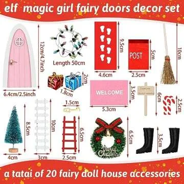Hungdao 20 Pcs Christmas Elf Fairy Doors Decor Arched Door Fairy Doors Tooth Tiny Xmas Decor Wooden Tiny Miniature for Child (Pink)