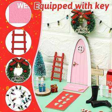 Hungdao 20 Pcs Christmas Elf Fairy Doors Decor Arched Door Fairy Doors Tooth Tiny Xmas Decor Wooden Tiny Miniature for Child (Pink)