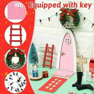 Hungdao 20 Pcs Christmas Elf Fairy Doors Decor Arched Door Fairy Doors Tooth Tiny Xmas Decor Wooden Tiny Miniature for Child (Pink)