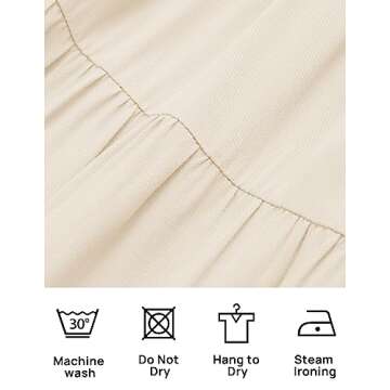 ZESICA Women's Casual Long Sleeve Crew Neck High Waist Smocked Flowy Tiered Midi Dress,Beige,Medium