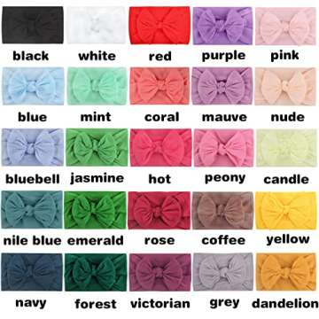 ALinmo 25 Pack Soft Wide Turban Baby Headbands with nylon Hair Bow Headwraps for Baby Girls Infants ...