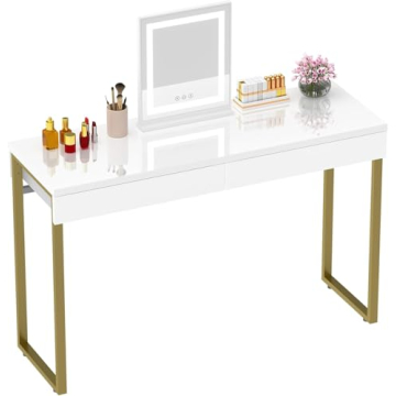 GreenForest Vanity Desk with 2 Drawers,47 inch White Desk with Glossy Desktop Easy Clean,Makeup Dres...