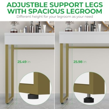 Sleek GreenForest Vanity Desk with 2 Drawers and Gold Legs