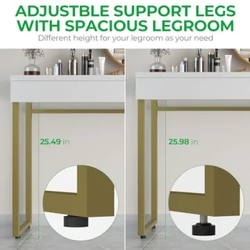 Sleek GreenForest Vanity Desk with 2 Drawers and Gold Legs