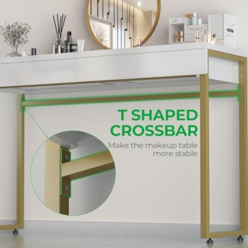 Sleek GreenForest Vanity Desk with 2 Drawers and Gold Legs