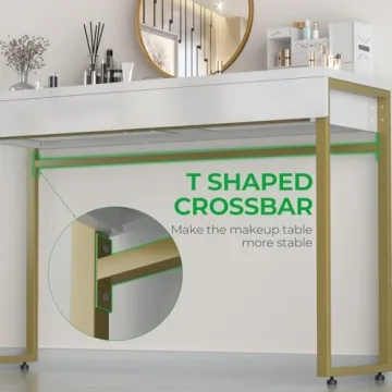 Sleek GreenForest Vanity Desk with 2 Drawers and Gold Legs