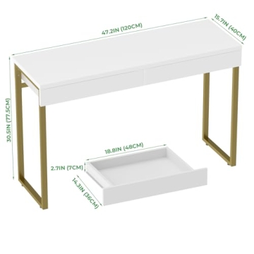 Sleek GreenForest Vanity Desk with 2 Drawers and Gold Legs