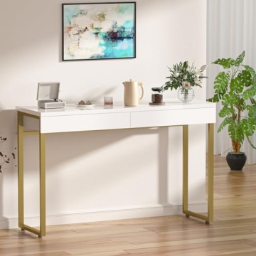Sleek GreenForest Vanity Desk with 2 Drawers and Gold Legs
