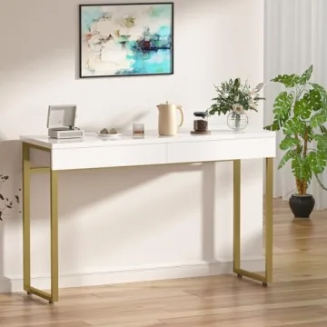 Sleek GreenForest Vanity Desk with 2 Drawers and Gold Legs