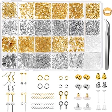 Earring Making Supplies Kit, Caffox 2900pcs Earring Hardware Pieces Repair Parts with Earring Hooks ...