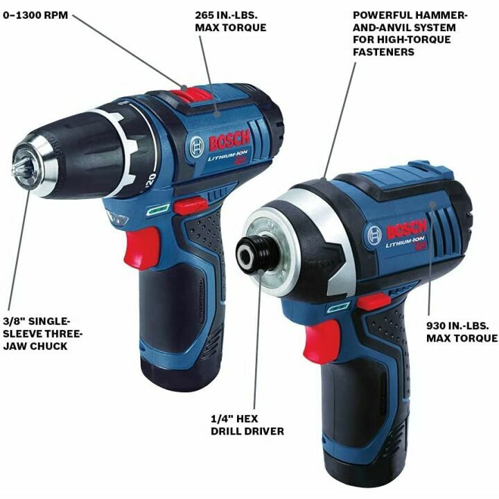 BOSCH 12V Cordless Drill/Driver & Impact Driver Kit