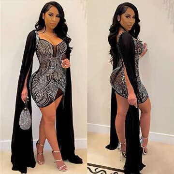 Lrady Women's Elegant Square Neck Sparkly Sexy See Through Mesh Cocktail Club Party Mini Dress with ...